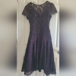 HW Collection Vintage Black Sequin/ RibbonLace Puff Sleeve Flapper Dress  Size 8